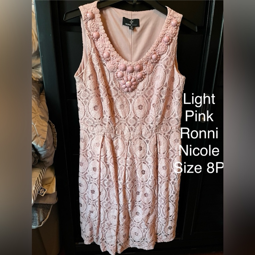 Ronni Nicole pink lace mini dress